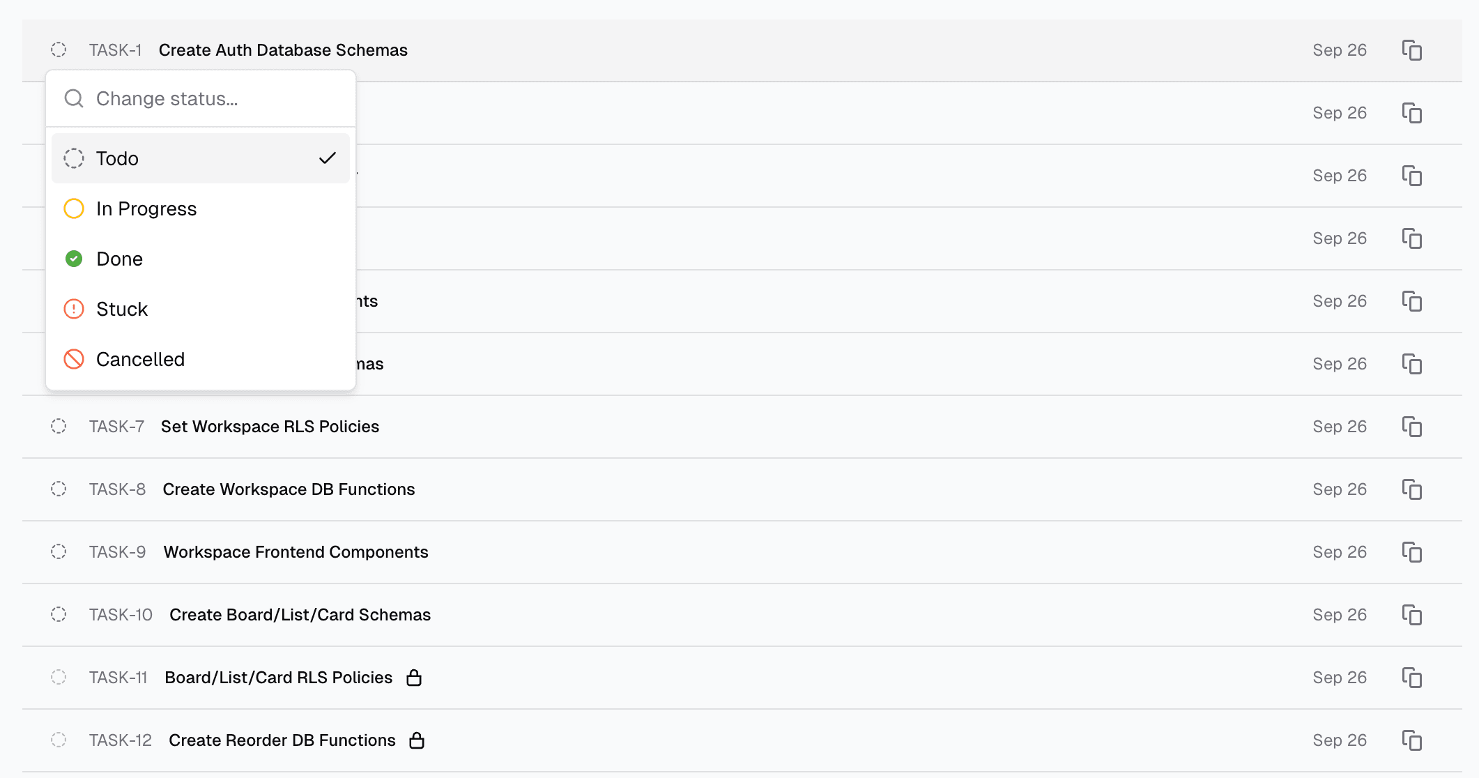 Epic task tracking interface